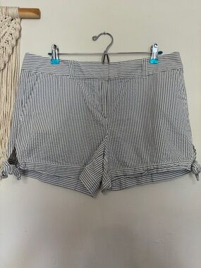 LOFT Striped Tie-Hem Shorts in White and Gray